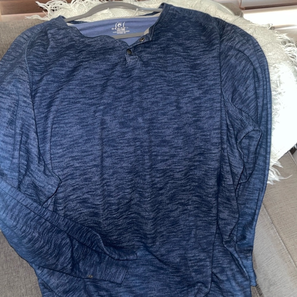 This blue long sleeve soft pull over shirt